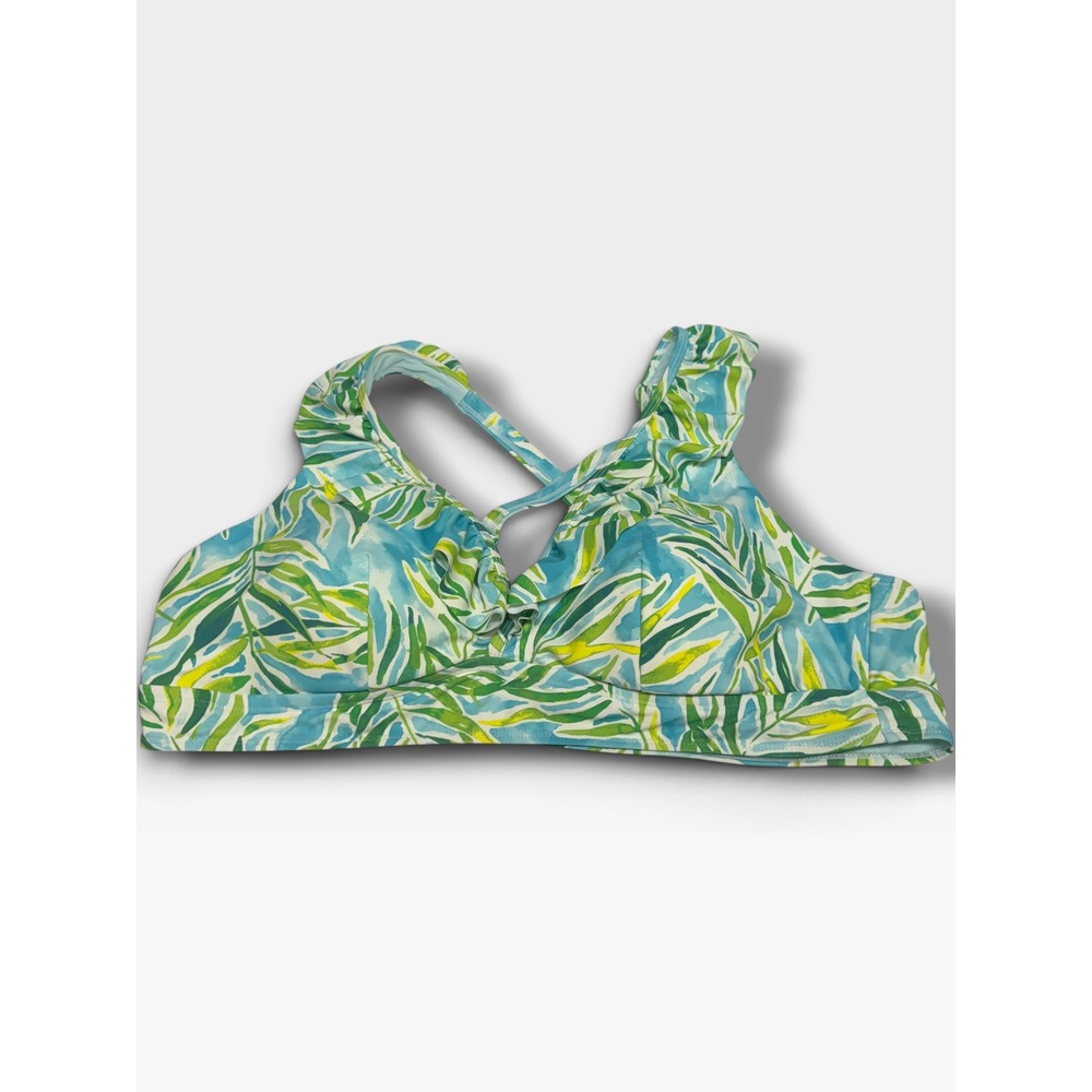 Torrid Wireless Triangle Ruffle Bikini Top Tropical Blue Green Size 4 4X